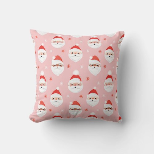 Pink Retro Santa Clause Wrapping Paper Throw Pillow