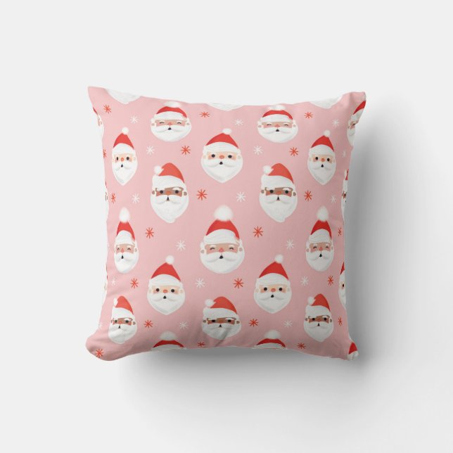 Pink Retro Santa Clause Wrapping Paper Throw Pillow (Front)