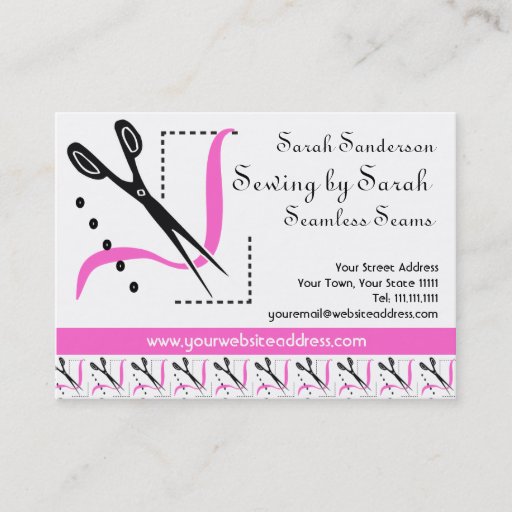 Customizable Pink Retro Seamstress Alterations Tailor Business Card Template