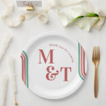 Pink | Retro Seventies Stripes | Wedding Monogram Paper Plates<br><div class="desc">These wedding plates feature seventies stripes and retro typography in a modern monogram layout. Add a fun and festive touch to your celebration with personalized paper plates for weddings, birthdays and other parties. With your table décor being one of the most prominent elements in the look of your wedding reception,...</div>