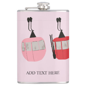 Pink Retro Ski Lift Gondola Skiing Skier Flask