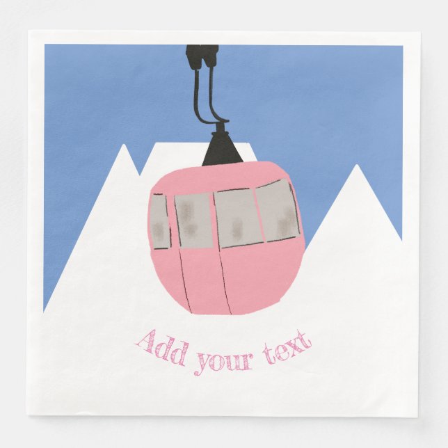 Pink Retro Ski Lift Skiing Snow Mountain  Paper Dinner Napkins (Front)
