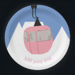 Pink Retro Ski Lift Skiing Snow Mountain  Paper Plates<br><div class="desc">Modern ski themed gift for him and her. Retro ski lift gondola illustration pattern for skier. Skiing themed home decor and gifts.</div>