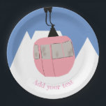 Pink Retro Ski Lift Skiing Snow Mountain  Paper Plates<br><div class="desc">Modern ski themed gift for him and her. Retro ski lift gondola illustration pattern for skier. Skiing themed home decor and gifts.</div>
