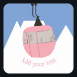 Pink Retro Ski Lift Skiing Snow Mountain  Square Sticker<br><div class="desc">Modern ski themed gift for him and her. Retro ski lift gondola illustration pattern for skier. Skiing themed home decor and gifts.</div>
