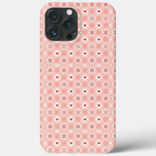 Pink Retro Snowflake And Heart Pattern  iPhone 13 Pro Max Case