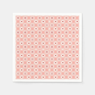 Pink Retro Snowflake and Heart Seamless Pattern  Napkins