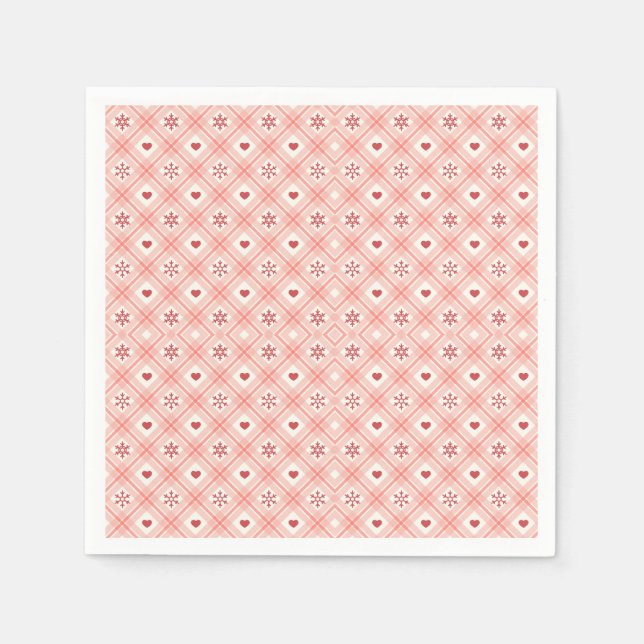 Pink Retro Snowflake and Heart Seamless Pattern  Napkins (Front)