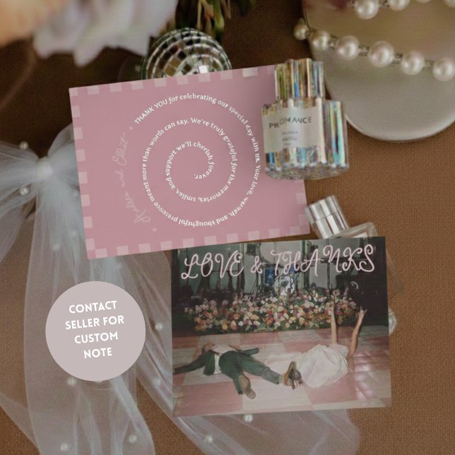 Pink Retro Spring Wedding Photo Thank You Card (Creator Uploaded)