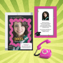 Pink retro squiggle wavy graduation