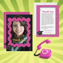 Pink retro squiggle wavy photo thank you