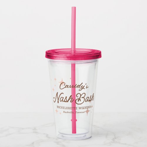 Pink Retro Stars Nash Bash Bachelorette Acrylic Tumbler