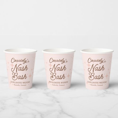 Pink Retro Stars Nash Bash Bachelorette Paper Cups