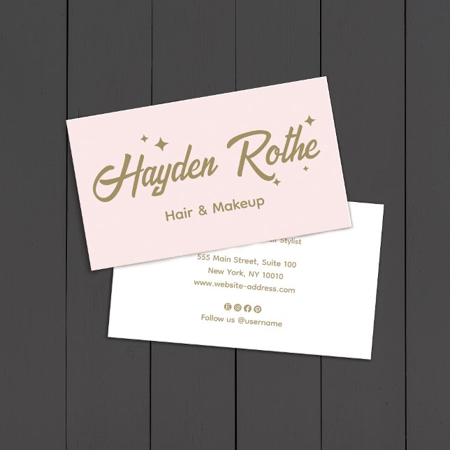 Pink Retro Stars Script Makeup and Hair Stylist  Business Card (Creator Uploaded)
