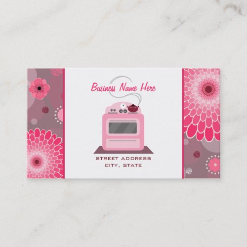 Pink Retro Stove Flowers &amp; Dots Chef Caterer Business Card