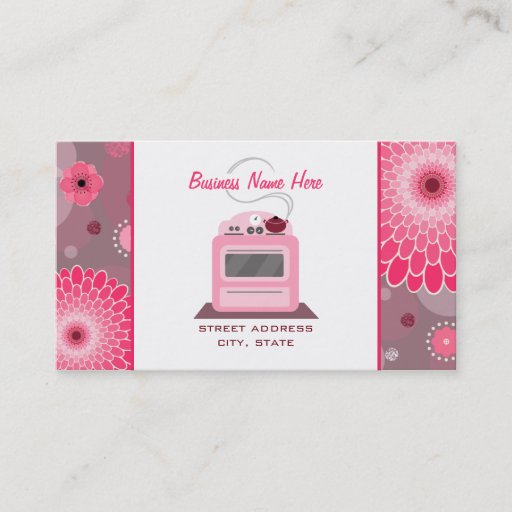 Customizable Pink Retro Stove Flowers &amp; Dots Chef Caterer Business Card