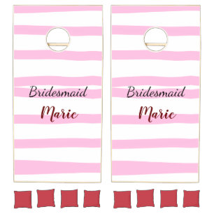 Pink retro stripesadd your name custom bridesmaid cornhole set