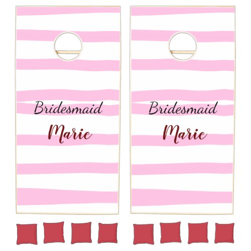 Pink retro stripesadd your name custom bridesmaid  cornhole set