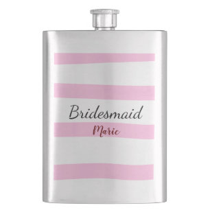 Pink retro stripesadd your name custom bridesmaid flask