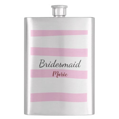 Pink retro stripesadd your name custom bridesmaid  flask