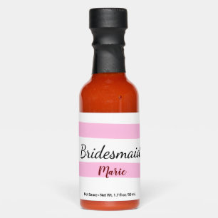 Pink retro stripesadd your name custom bridesmaid hot sauces