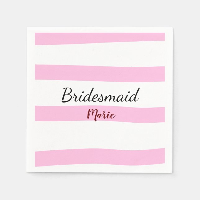 Pink retro stripesadd your name custom bridesmaid  napkins (Front)