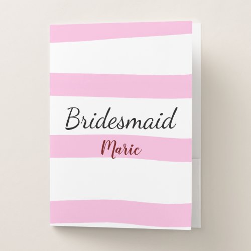 Pink retro stripesadd your name custom bridesmaid  pocket folder