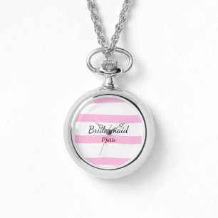 Pink retro stripesadd your name custom bridesmaid watch