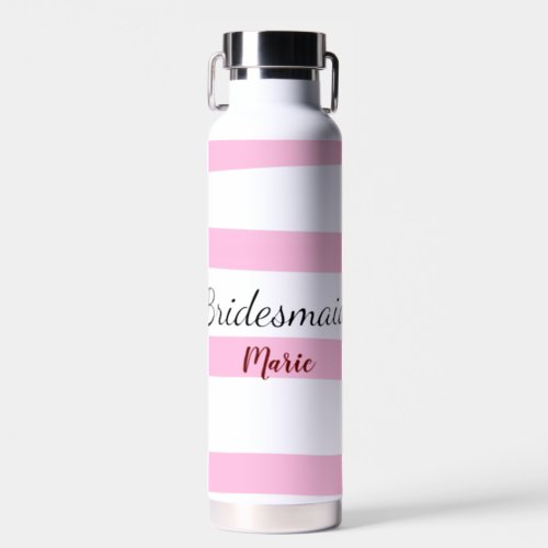 Pink retro stripesadd your name custom bridesmaid  water bottle