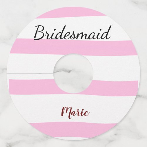 Pink retro stripesadd your name custom bridesmaid  wine glass tag