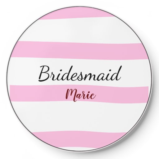 Pink retro stripesadd your name custom bridesmaid  wireless charger