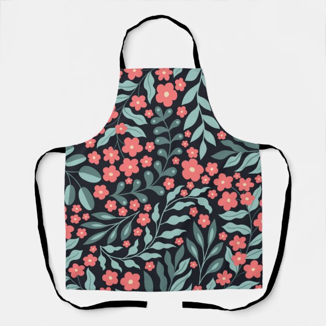 Pink retro style blooming flowers in Nordic style Apron (Front)