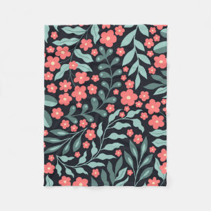 Pink retro style blooming flowers in Nordic style Fleece Blanket
