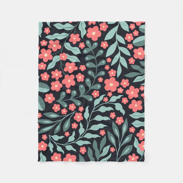 Pink retro style blooming flowers in Nordic style Fleece Blanket (Front)