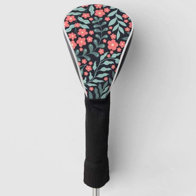 Pink retro style blooming flowers in Nordic style Golf Head Cover (Front)