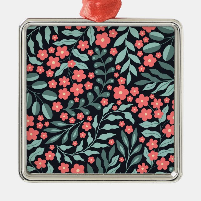 Pink retro style blooming flowers in Nordic style Metal Ornament (Front)
