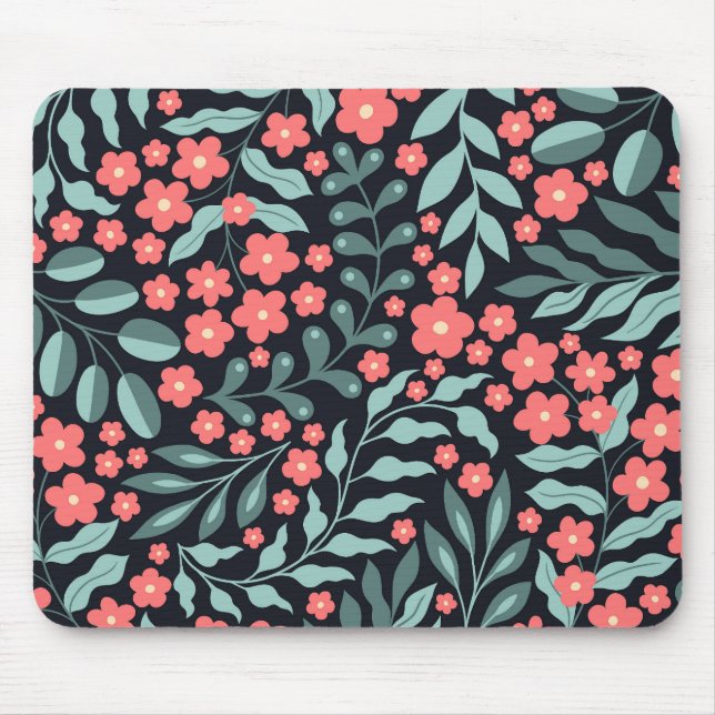 Pink retro style blooming flowers in Nordic style Mouse Pad (Front)