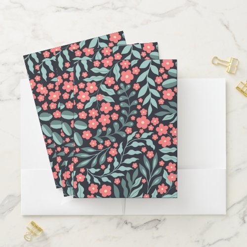 Pink retro style blooming flowers in Nordic style Pocket Folder