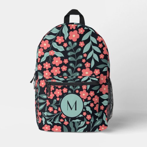 Pink retro style blooming flowers in Nordic style Printed Backpack