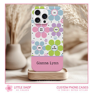 Pink Retro-Style Flower Power Monogram iPhone 15 Case