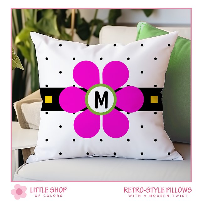 Pink Retro Style Flower Power Throw Pillow (Creator Uploaded)