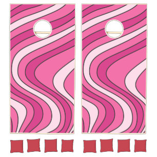 Pink retro style waves cornhole set