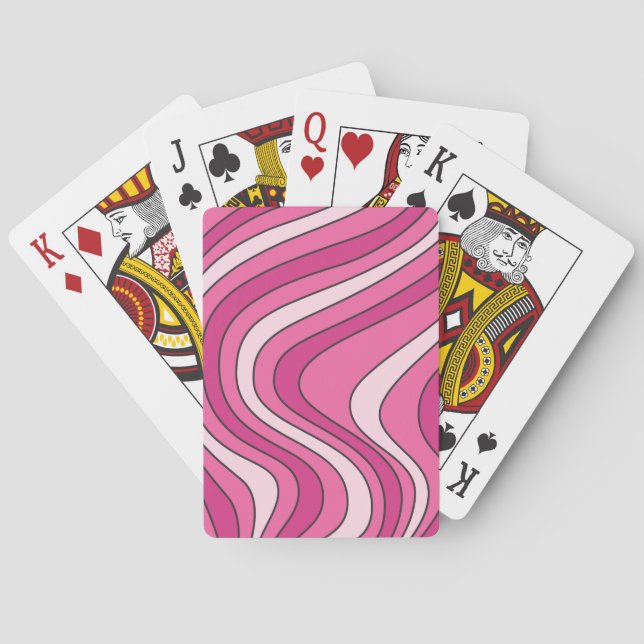 Pink retro style waves poker cards (Back)