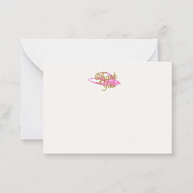 Pink Retro Swallow Thank You Note Card (Front)