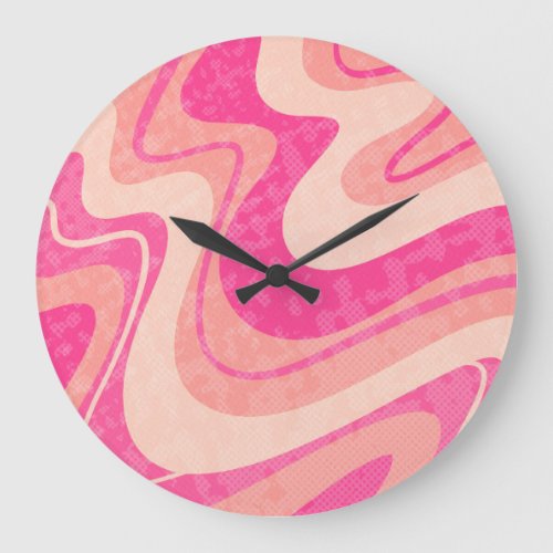 Pink retro swirls large clock