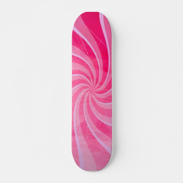 Pink Retro Swirls Skateboard Deck (Front)