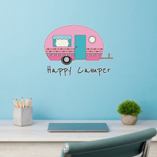 Pink Retro Trailer Happy Camper Wall Decal
