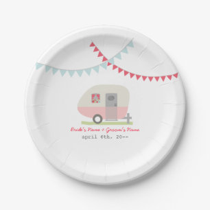 Pink Retro Trailer Wedding Paper Plates