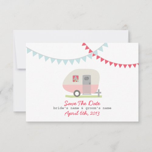 Pink Retro Trailer &amp; Wedding Save The Date