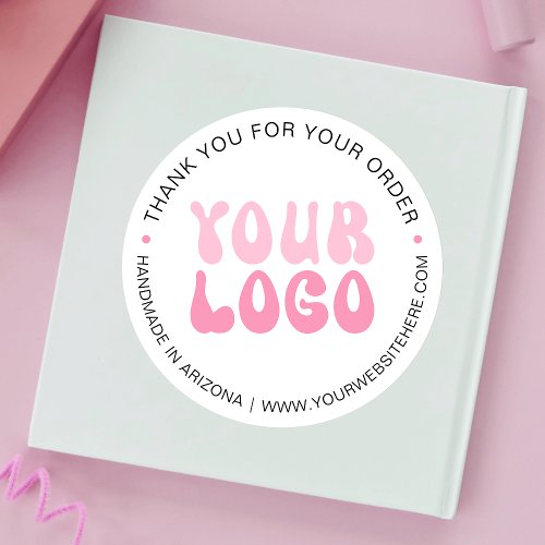 Pink Retro Trendy Font Company Logo Business Classic Round Sticker